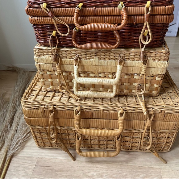 Other - Vintage Boho Wicker Suitcases | Set of 3